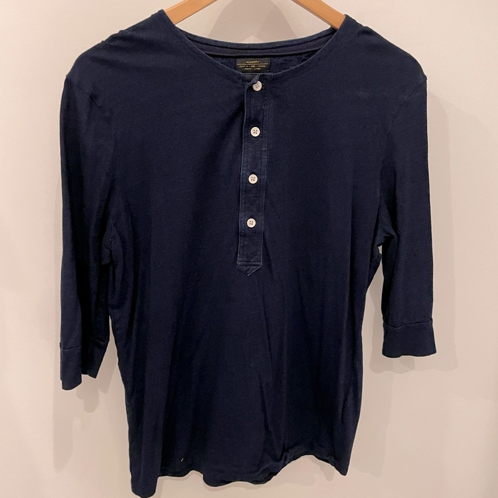 All Saints 3/4 Henley T-shirt Small